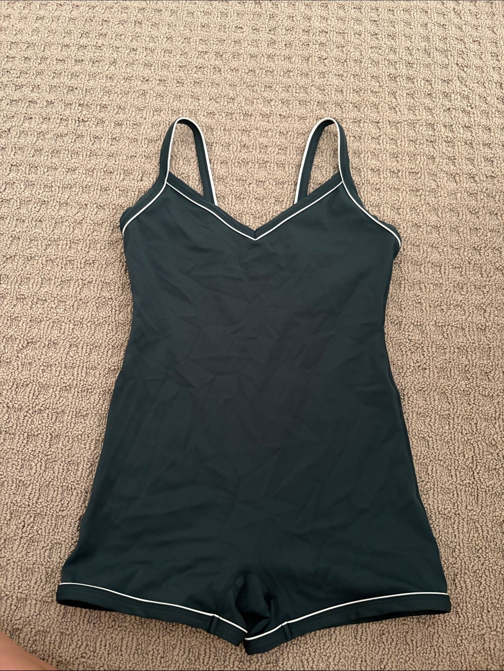 Set Active Green Women's One-Piece Romper Slip with Contrast Piping